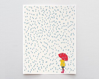 Little Girl in the Rain Art Print – Signed by Jorey Hurley - Nursery Decor - 140206