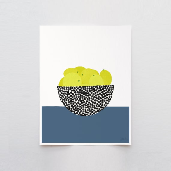 Lemons in Abstract Bowl Art Print - Signed and Printed by Jorey Hurley - Unframed or Framed - 200618