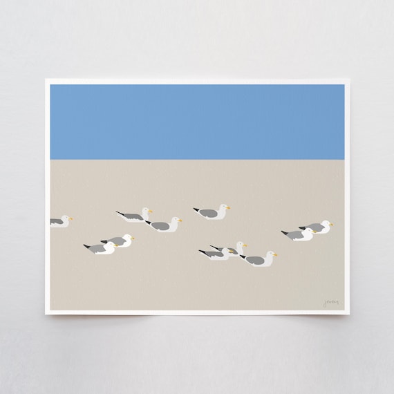 A Huddle of Seagulls Art Print - Signed and Printed by Jorey Hurley - Unframed or Framed - 230831