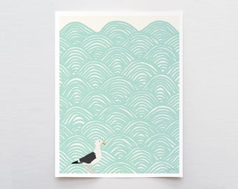 Seagull Waiting Art Print – Signed by Jorey Hurley - Coastal Wall Art - 120723