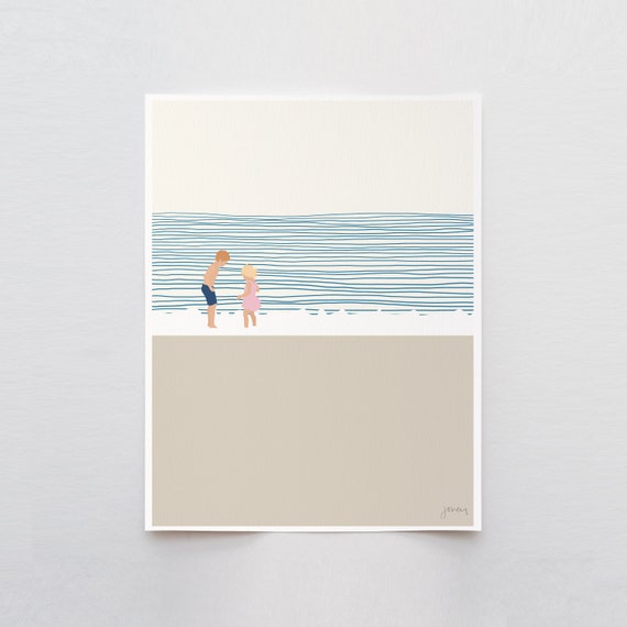 Brother and Sister on the Beach Art Print - Signed and Printed by Jorey Hurley - Unframed or Framed - 140619