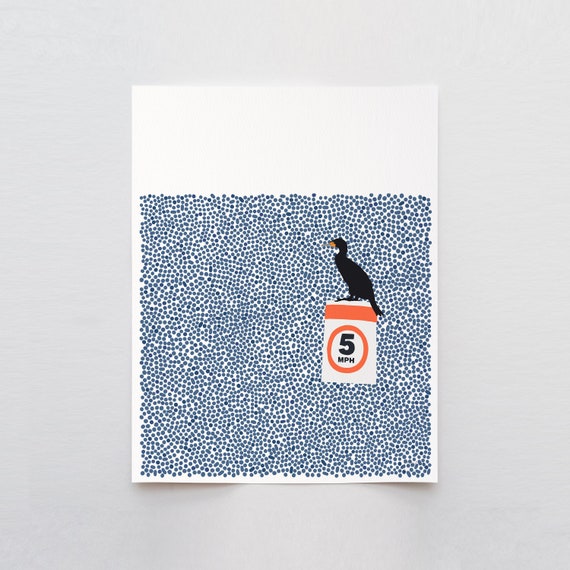 Cormorant Sitting on Buoy Art Print - Signed and Printed by Jorey Hurley - Framed or Unframed - 140812
