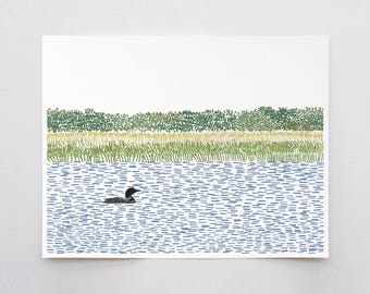 Tableau mural « Rivière avec huard », estampe signée par Jorey Hurley