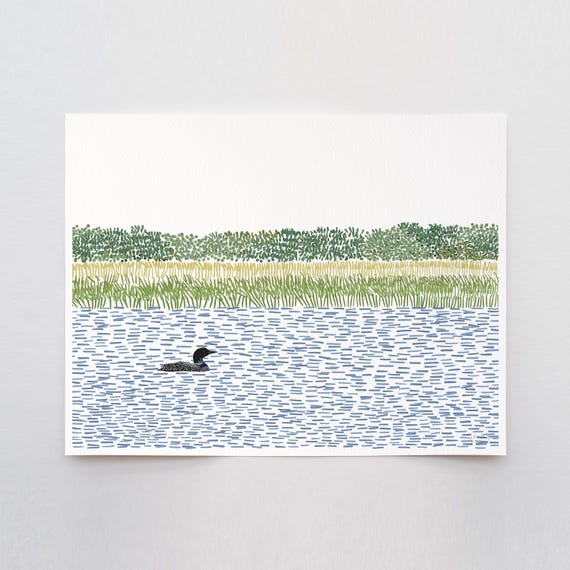 Loon on a River Art Print - Signed and Printed by Jorey Hurley - Unframed or Framed - 250602