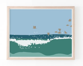 Flock of Birds in the Waves Print. Signed Art. Available Framed or Unframed. 140816.