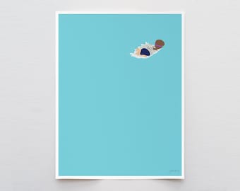 Little Girl Swimming Art Print - Signed and Printed by Jorey Hurley - Unframed or Framed - 150622