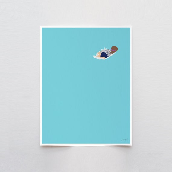 Little Girl Swimming Art Print - Signed and Printed by Jorey Hurley - Unframed or Framed - 150622