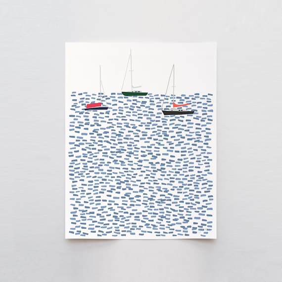 Moored Sailboats Art Print - Signed and Printed by Jorey Hurley - Unframed or Framed - 250713