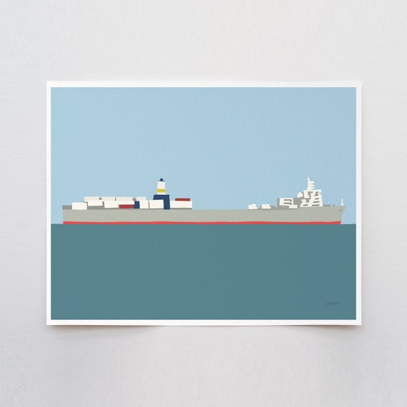 Straight Decker Cargo Ship Art Print - Signed and Printed by Jorey Hurley - Unframed or Framed - 150126