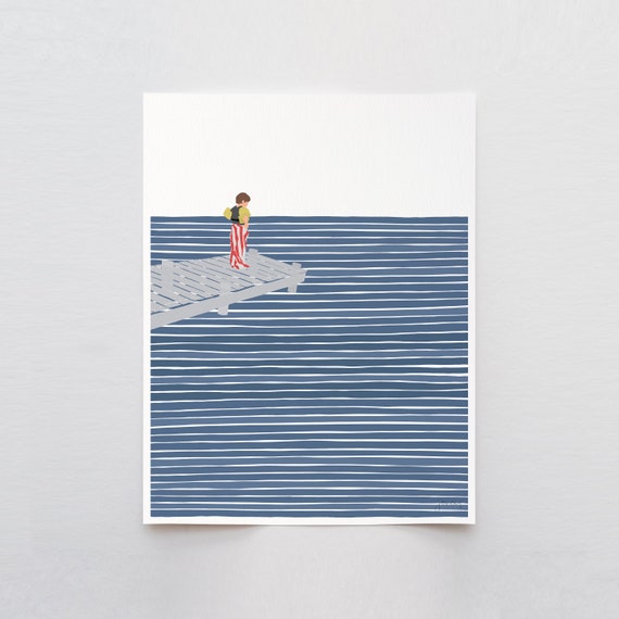 Boy with Floaties on Dock Art Print - Signed and Printed by Jorey Hurley - Unframed or Framed - 221011