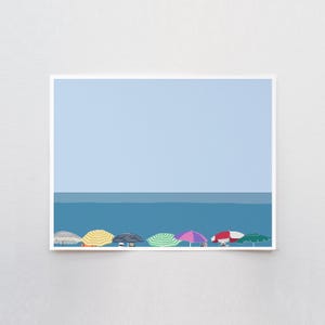 Row of Beach Umbrellas wall art,  signed coastal print by Jorey Hurley