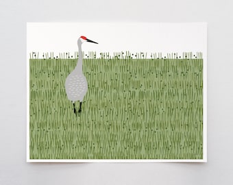 Sandhill Crane Wall Art, signed bird print by Jorey Hurley