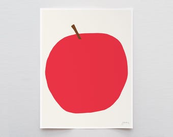 Red Apple, kitchen wall art,  signed print by Jorey Hurley