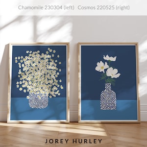 Blue Dotted Vase with Cosmos Flowers Art Print Signed and Printed by Jorey Hurley Unframed or Framed 220525 image 10