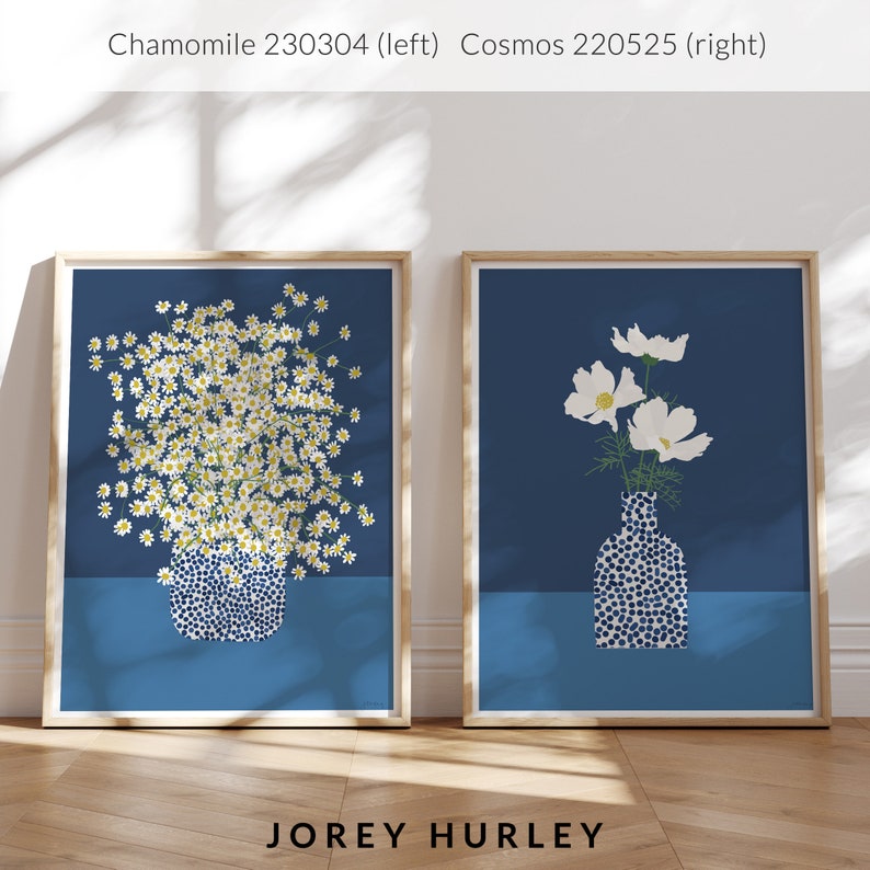 Blue Dotted Vase with Cosmos Flowers Art Print Signed and Printed by Jorey Hurley Unframed or Framed 220525 image 10