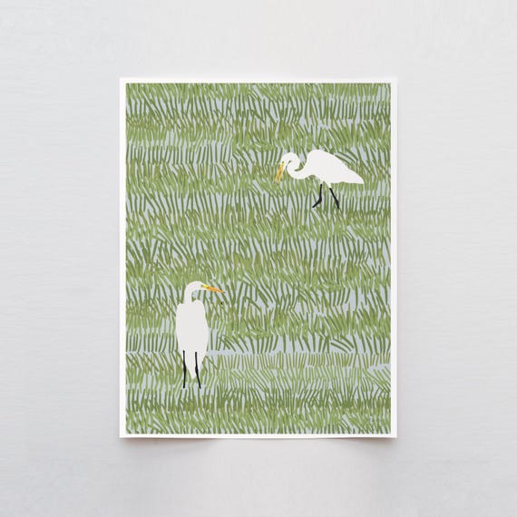 Two Egrets Art Print - Signed and Printed by Jorey Hurley - Unframed or Framed - 220402