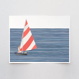 Sunfish Sailboat Print, coastal wall art, signed by Jorey Hurley