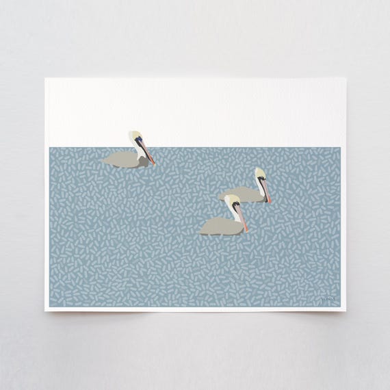 Floating Pelicans Art Print - Signed and Printed by Jorey Hurley - Unframed or Framed - 250109