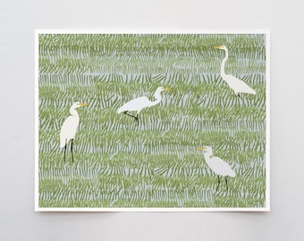 Four Egrets Art Print - Signed and Printed by Jorey Hurley - Unframed or Framed - 220402