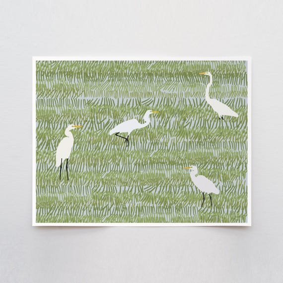 Four Egrets Art Print - Signed and Printed by Jorey Hurley - Unframed or Framed - 220402