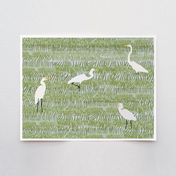 Four Egrets Art Print - Signed by Jorey Hurley - 220402