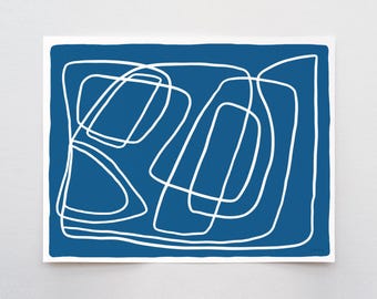 Abstract White Lines on Blue Art Print - Signed by Jorey Hurley- 180930