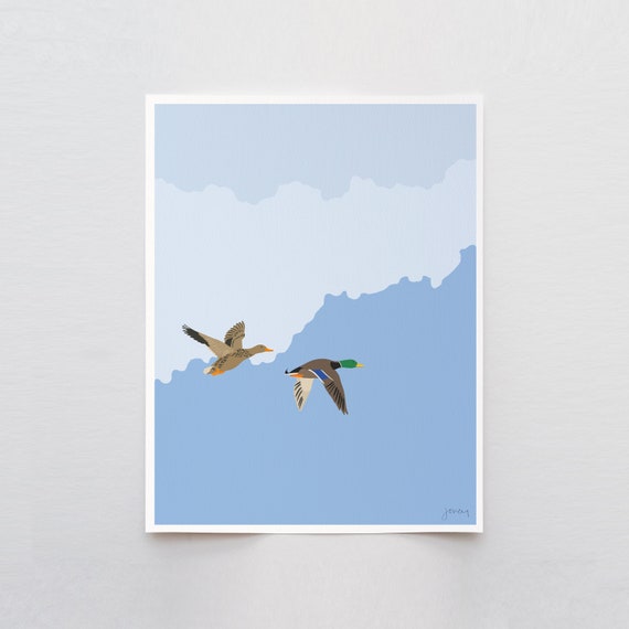 Flying Mallards Pair Art Print - Signed and Printed by Jorey Hurley - Unframed or Framed -  231119