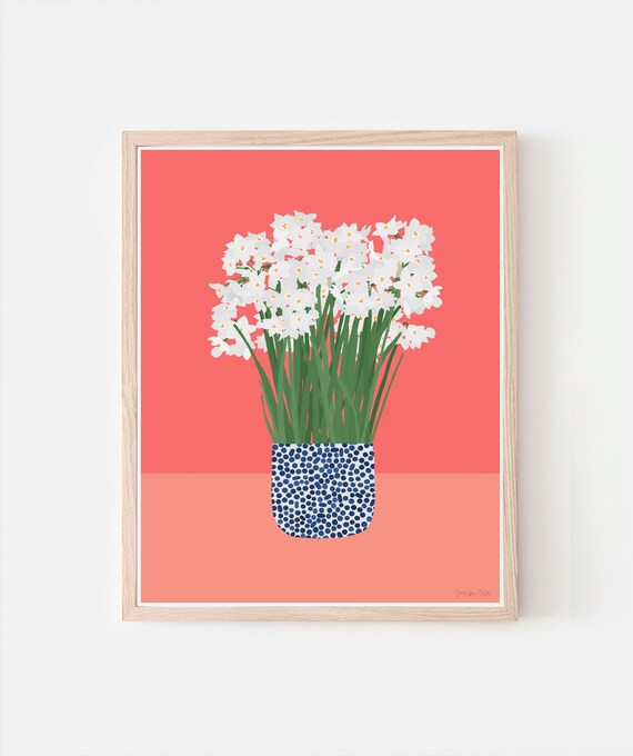 Paperwhites Art Print. Narcissus Flower. Multiple Sizes. Framed or