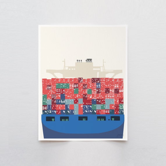 Container Ship Docked Art Print - Signed and Printed by Jorey Hurley - Unframed or Framed - 140121