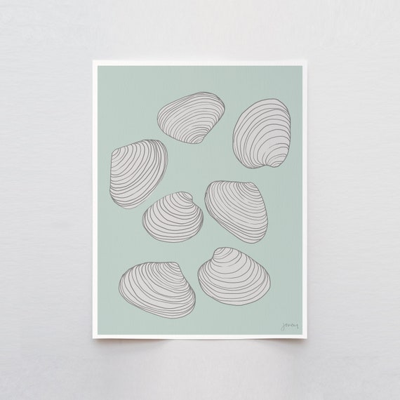 Quahog Clam Shells Art Print - Signed and Printed by Jorey Hurley - Unframed or Framed - 130808