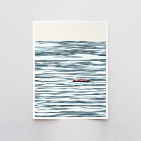 Container Ship on Ocean Art Print - Signed and Printed by Jorey Hurley - Unframed or Framed - 140127