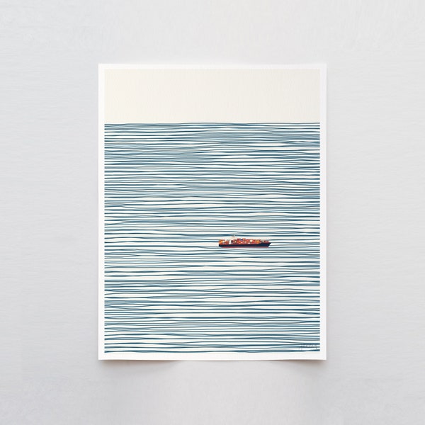 Container Ship on Ocean Art Print - Signed and Printed by Jorey Hurley - Unframed or Framed - 140127