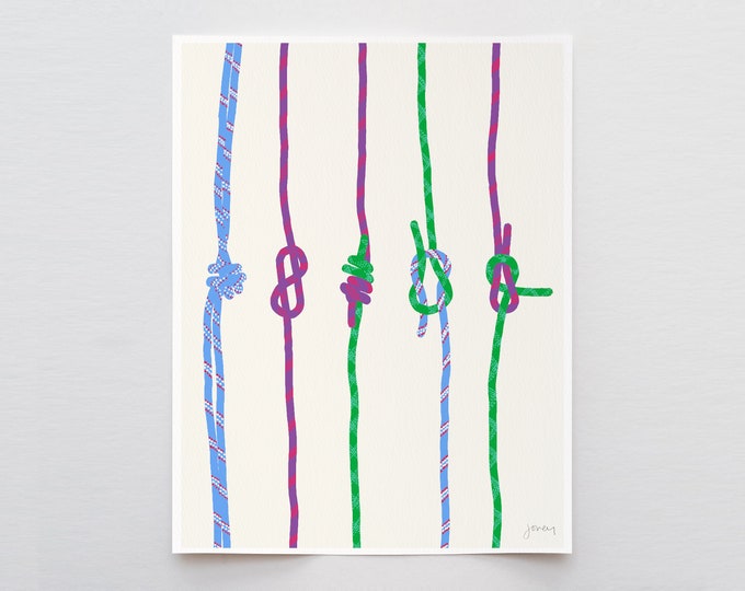 Rock Climbing Knots Art Print - Signed and Printed by Jorey Hurley  - Framed or Unframed - 120306