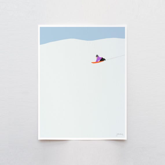 Girl Sledding in the Snow Art Print - Signed and Printed by Jorey Hurley - Unframed or Framed - 160223