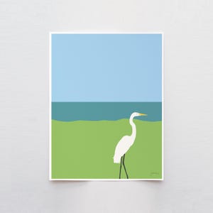 Signed Egret Art Print – Coastal Bird Illustration by Jorey Hurley - 130402 image 1