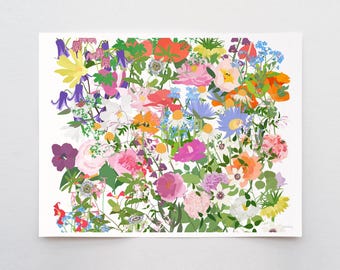 Springtime Flowers Mille Fleur,  signed botanical print by Jorey Hurley