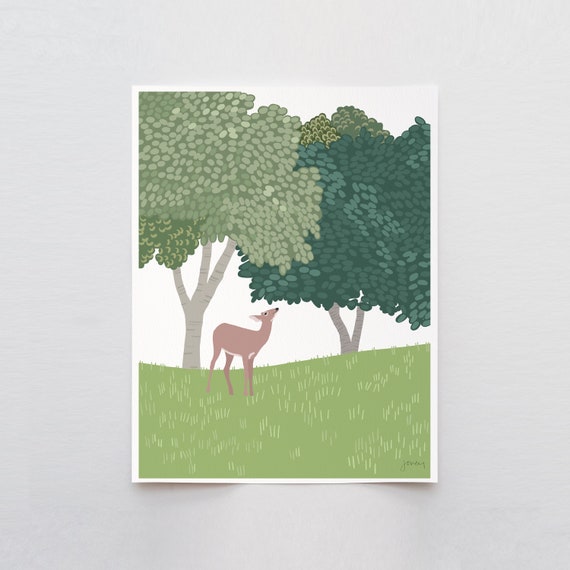 Deer in the Forest Art Print - Signed and Printed by Jorey Hurley - Unframed or Framed - 240225