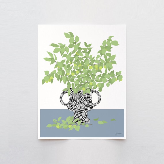 Plum Branches with Vase Still Life Art Print - Signed and Printed by Jorey Hurley - Framed or Unframed - 200404