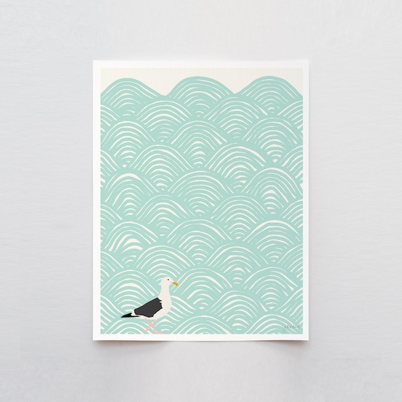 Seagull on Abstract Pattern Art Print - Signed and Printed by Jorey Hurley - Unframed or Framed - 120723