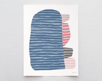 Blue Striped Abstract Art Print - Signed and Printed by Jorey Hurley - Unframed or Framed - 170920