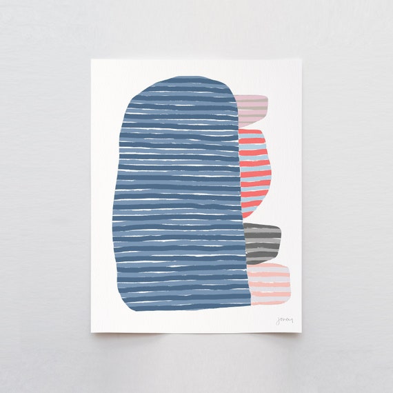 Blue Striped Abstract Art Print - Signed and Printed by Jorey Hurley - Unframed or Framed - 170920
