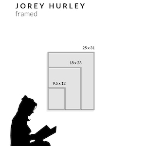 May include: A diagram showing three different sizes of framed artwork. The largest frame is 25 inches by 31 inches, the middle frame is 18 inches by 23 inches, and the smallest frame is 9.5 inches by 12 inches.