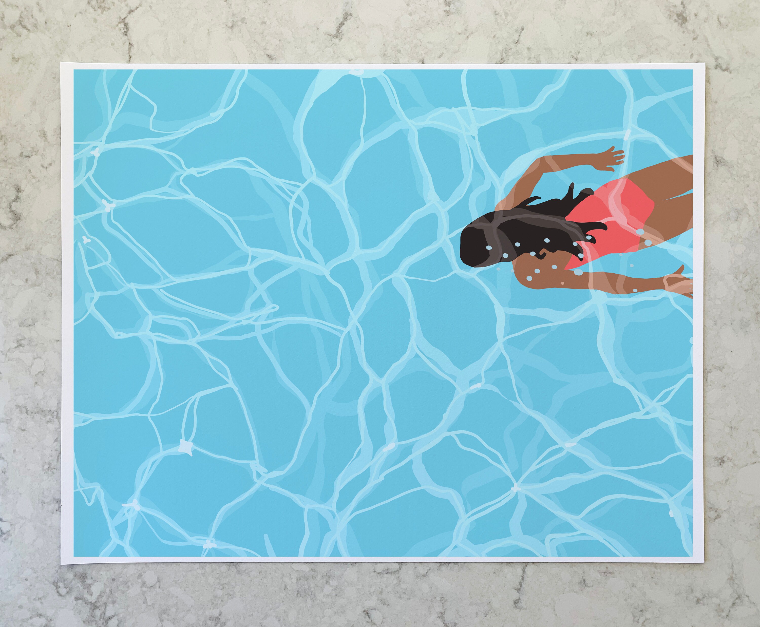 Girl Swimming Art Print Signed and Printed by the Artist photo
