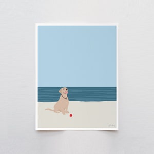 Labrador with Ball at Beach Art Print - Signed and Printed by the Jorey Hurley - Unframed or Framed - 160522