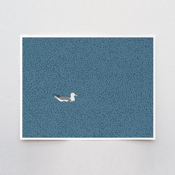 Seagull on Windy Water Art Print - Signed and Printed by Jorey Hurley - Unframed or Framed - 250614