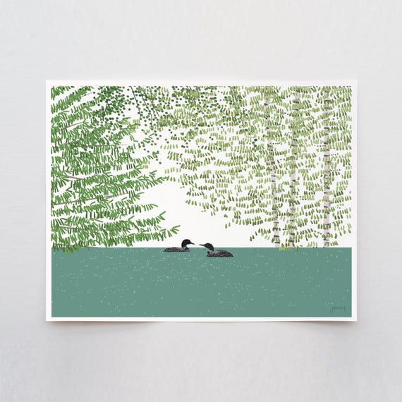 Two Loons Art Print - Signed and Printed by Jorey Hurley - Unframed or Framed - 241020
