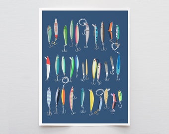 Saltwater Fishing Lures Art Print - Signed and Printed by Jorey Hurley - Unframed or Framed - 220731