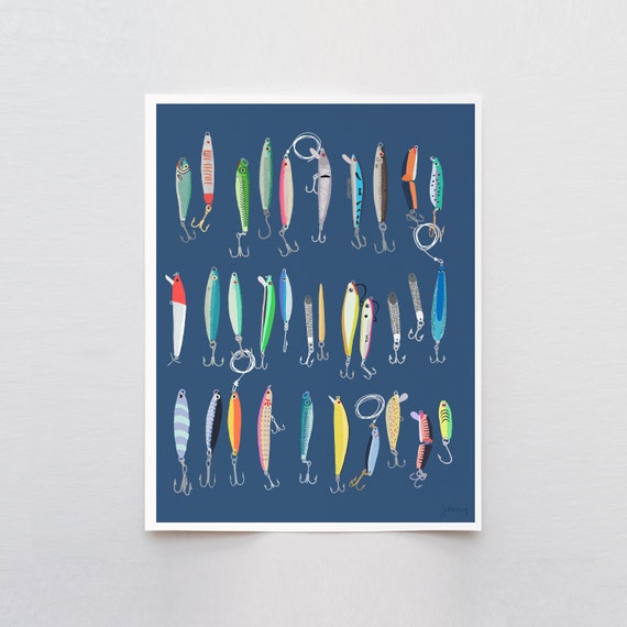 Saltwater Fishing Lures Art Print - Signed and Printed by Jorey Hurley - Unframed or Framed - 220731