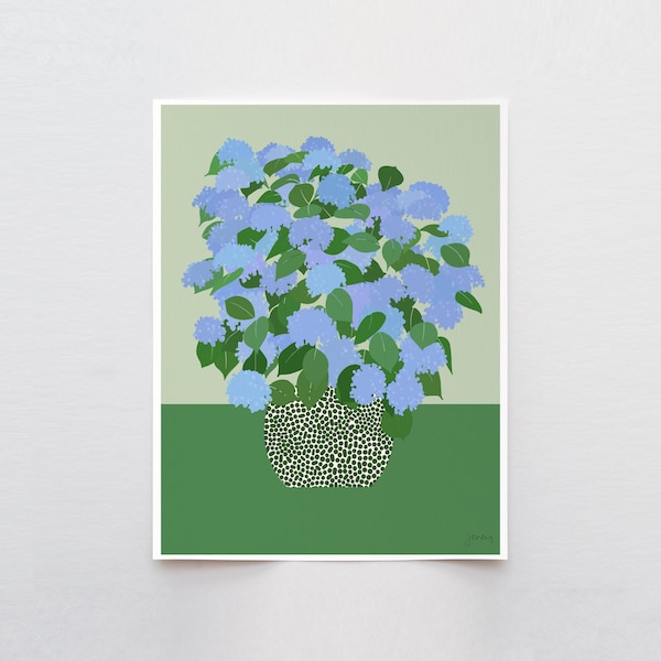 Blue Hydrangea Flower Art Print – Signed Botanical Wall Art by Jorey Hurley - 240628