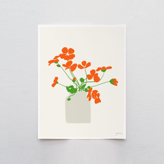 Orange Nasturtium Flowers Art Print - Signed and Printed by Jorey Hurley - Unframed or Framed - 120926